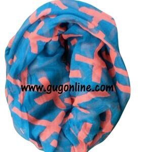 TURQUOISE WITH CORAL CROSSES INFINITY SCARF